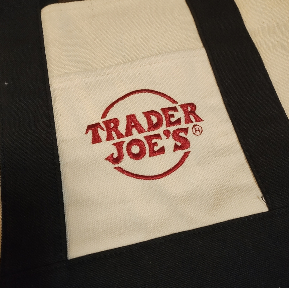 Limited Edition Trader Joe's Mini Embroidered Holiday Tote Bag In Black/Red - Picture 2 of 2